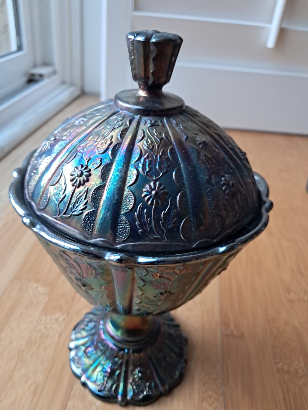 Vintage Fenton Iridiscent Carnival Glass Candy Dish